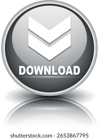 Botón de Descarga para el uso del Sitio web de Internet. Icono de Descarga azul sobre fondo blanco aislado con sombra.