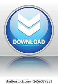 botão de download para uso do site da internet. Ícone de Download Azul em plano de fundo branco isolado com sombra.