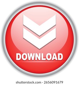 Botón de Descarga para el uso del Sitio web de Internet. Icono de Descarga azul sobre fondo blanco aislado con sombra.