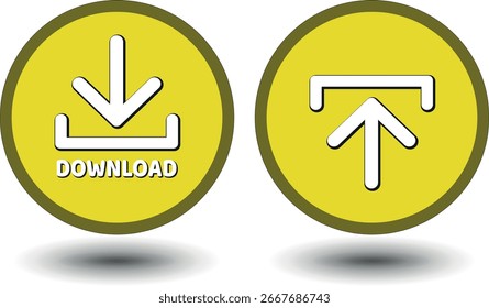 Botón de Descarga para el uso del Sitio web de Internet. Icono de Descarga azul sobre fondo blanco aislado con sombra.