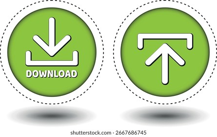 Botón de Descarga para el uso del Sitio web de Internet. Icono de Descarga azul sobre fondo blanco aislado con sombra.