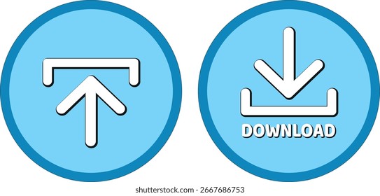 Botón de Descarga para el uso del Sitio web de Internet. Icono de Descarga azul sobre fondo blanco aislado con sombra.