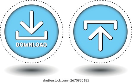 download button for internet website use. Blue Download icon on isolated white background with shadow.