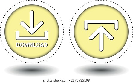 Botón de Descarga para el uso del Sitio web de Internet. Icono de Descarga azul sobre fondo blanco aislado con sombra.
