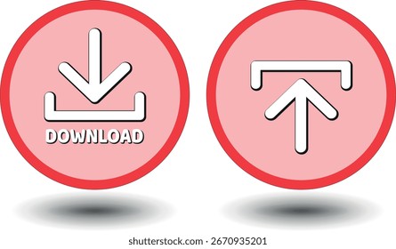 Botón de Descarga para el uso del Sitio web de Internet. Icono de Descarga azul sobre fondo blanco aislado con sombra.