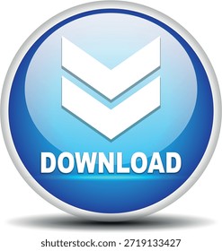 Botón de Descarga para el uso del Sitio web de Internet. Icono de Descarga azul sobre fondo blanco aislado con sombra.