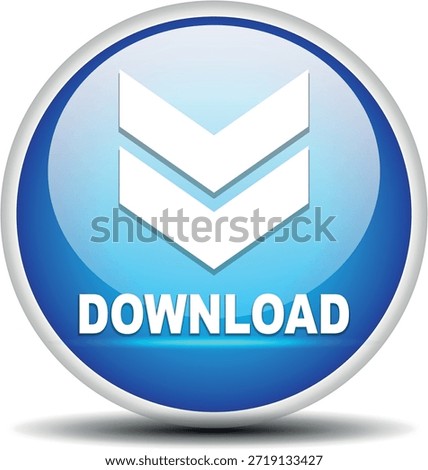 download button for internet website use. Blue Download icon on isolated white background with shadow.