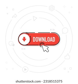 Botón de descarga aislado en el fondo blanco.El cursor plano del dedo y el cursor del ratón aislados en el fondo blanco. ilustración vectorial.