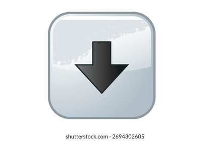 Botón de Descarga aislado en el fondo blanco Botón cuadrado gris brillante con una flecha negra que apunta hacia abajo Ilustración vectorial para el Diseño web