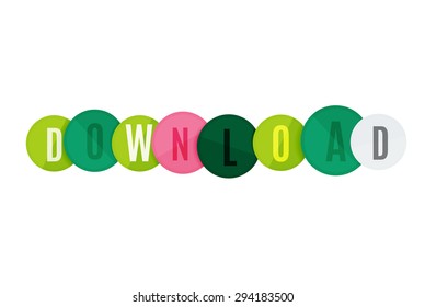 Download button made of glossy circles. Each letter on a separate circle.
