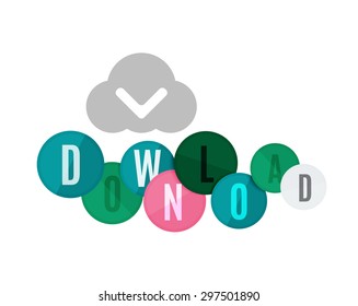 Download button made of glossy circles. Each letter on a separate circle.