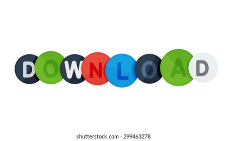 Download button made of glossy circles. Each letter on a separate circle.