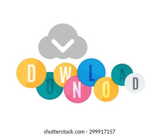 Download button made of glossy circles. Each letter on a separate circle.