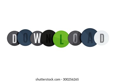 Download button made of glossy circles. Each letter on a separate circle.