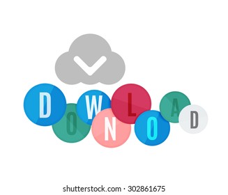 Botón de descarga hecho de círculos brillantes. Cada letra en un círculo separado.