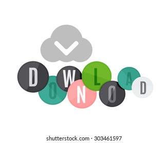 Download button made of glossy circles. Each letter on a separate circle.
