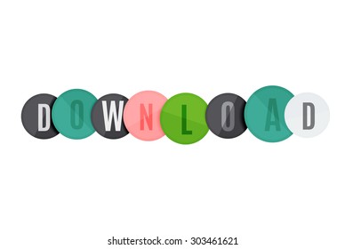 Download-Taste aus glänzenden Kreisen. Jeder Buchstabe auf einem separaten Kreis.