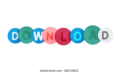 Download button made of glossy circles. Each letter on a separate circle.