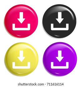 Download button multi color glossy badge icon set. Realistic shiny badge icon or logo mockup
