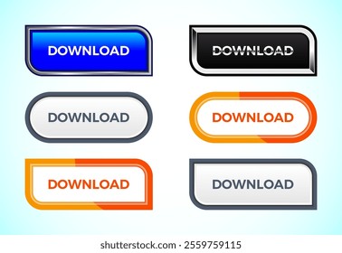 Download button set of different shapes and colors. Suitable for mobile app, and website UI design.