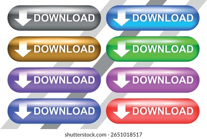Conjunto de Botón de Descarga para el uso del Sitio web de Internet. Icono de Descarga azul sobre fondo blanco aislado con sombra.