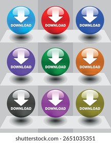 botão de download definido para uso do site da internet. Ícone de Download Azul em plano de fundo branco isolado com sombra.