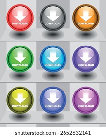 download button set for internet website use. Blue Download icon on isolated white background with shadow.