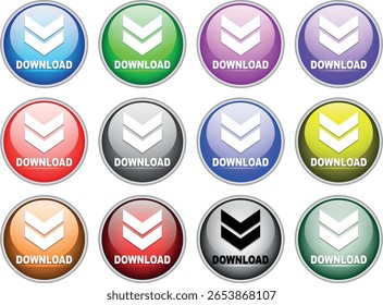 Conjunto de Botón de Descarga para el uso del Sitio web de Internet. Icono de Descarga azul sobre fondo blanco aislado con sombra.
