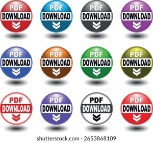 Conjunto de Botón de Descarga para el uso del Sitio web de Internet. Icono de Descarga azul sobre fondo blanco aislado con sombra.