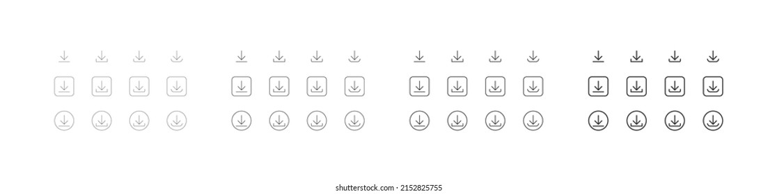 Botón de descarga establecer el icono de línea negra para el diseño de la aplicación. Ilustración de iconos aislados planos de vectores