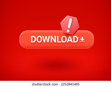 Download button with stop sign. 3d vector illustration
