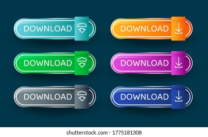 Download Button Template. Set Of  Vector Modern Material Style Buttons. Vector Illustration.