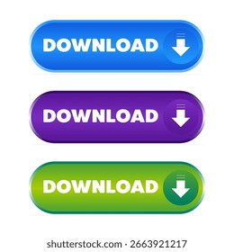 Botones de Descarga. Botones de Vector brillante para el Diseño web y la interfaz de Sitio web