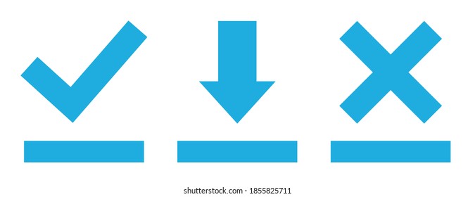 Download, Check mark, Cross vector icon for the website design. Vector elements of the download and Approved. Sign isolated on white background. Vector illustration.