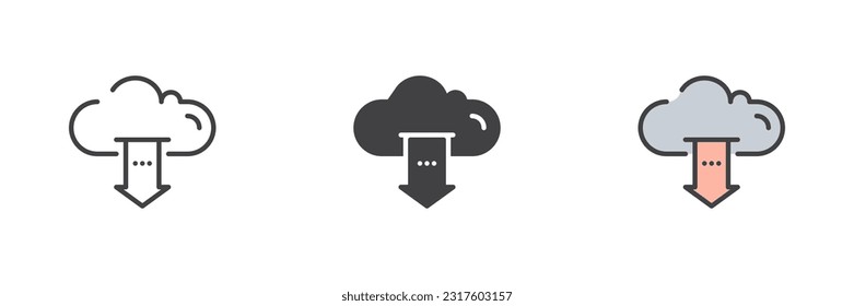 Download cloud different style icon set. Line, glyph and filled outline colorful version, outline and filled vector sign. Symbol, logo illustration. Vector graphics