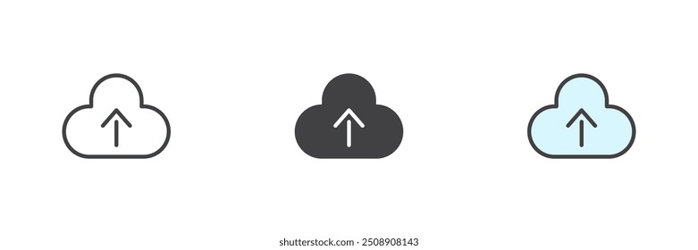 Download cloud different style icon set. Line, glyph and filled outline colorful version, outline and filled vector sign. Symbol, logo illustration. Vector graphics