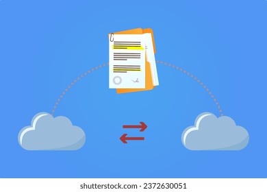 Download and cloud. File sharing. Digital modern technologies, vector data server scene