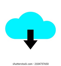 Laden Sie das Cloud-Symbol herunter. Schwarzes Pfeilzeichen. Blaue Form. Technologiekonzept. App-Taste. Vektorgrafik. Stockbild.
