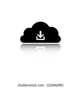 Download from cloud icon - black vector illustration with reflection