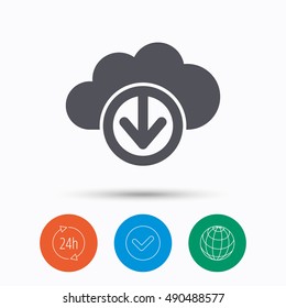 Download from cloud icon. Data storage sign.