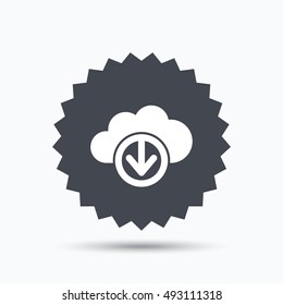 Download from cloud icon. Data storage sign.