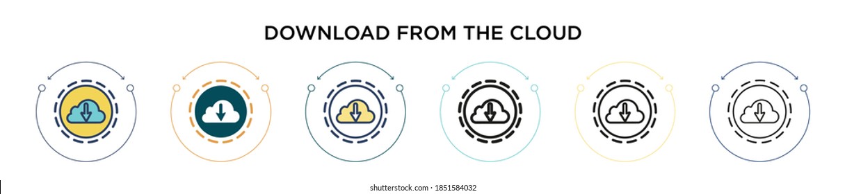 Laden Sie das Cloud-Icon in vollem, dünnen Linie, Umriss und Strich-Stil herunter. Vektorgrafik von zwei farbigen und schwarzen Downloads aus dem Cloud-Vektorsymbol-Design kann für mobile, i, web-basierte