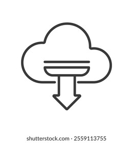 Download cloud, icon in line design. Download, cloud, file download, storage, digital, cloud icon, on white background vector. Download cloud, icon in line design editable stroke icon