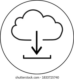símbolo de icono de nube de descarga círculo vector blanco negro