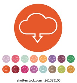The download to cloud icon. Download symbol. Flat Vector illustration. Button Set
