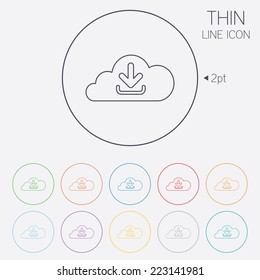 Download from cloud icon. Upload button. Load symbol. Thin line circle web icons with outline. Vector
