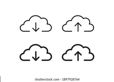 Download Cloud Icon. Upload Data Symbol. Web File Outline Sign In Vector Flat Style.