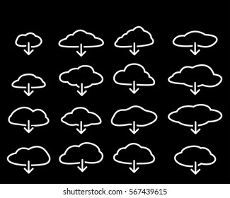 Download from cloud icons in linear style, vector