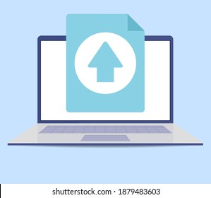 Laden Sie Cloud-Laptop auf blauem Hintergrund in flachem Stil herunter. Icon für Concept Design. Vektordatei. Symbol des Dokuments, Vektor.