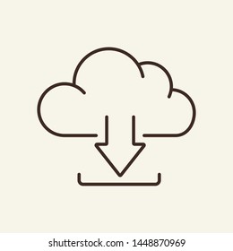 Download from cloud line icon. Arrow down, upload, data storage. Cloud technology concept. Vector illustration can be used for topics like communication, media, computing